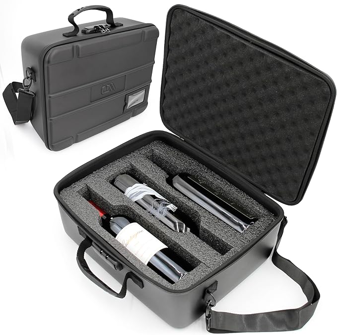 CASEMATIX Wine Travel Case for 3 Bottles with Locking Zipper, Shock-Absorbing Foam & Adjustable Carrying Strap - Protective Wine Suitcase for Storage, Padded Wine Bag Tote Alcohol Carrying Case