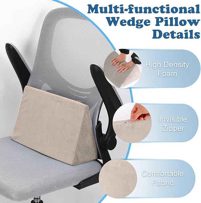 Small Wedge Pillow, Wedge Pillow for Bed Sores, Positioning Pillow, Positioning Wedge, Yoga Wedge Pillow, Mini Wedge Pillow for Laptop, Small Wedge Pillow for Chair (1 Unit, Apricot)