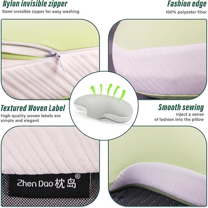 Ergonomic Memory Foam Cervical Pillow for Neck and Shoulder Pain Relief, Contour Design for Side and Back Sleepers, Orthopedic Bed Pillow with Breathable Cover, Odor-Free [Green]