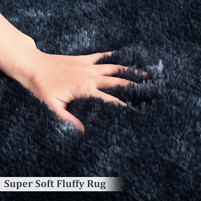 Fluffy Area Rug 8x10 Ft for Bedroom Ultra Soft Shaggy Area Rugs Indoor Modern Plush Floor Carpet Non Slip Nursery Rugs Thick Faux Fur Rug Living Room Children Toddler Kids Room,Tie Dye Dark Navy
