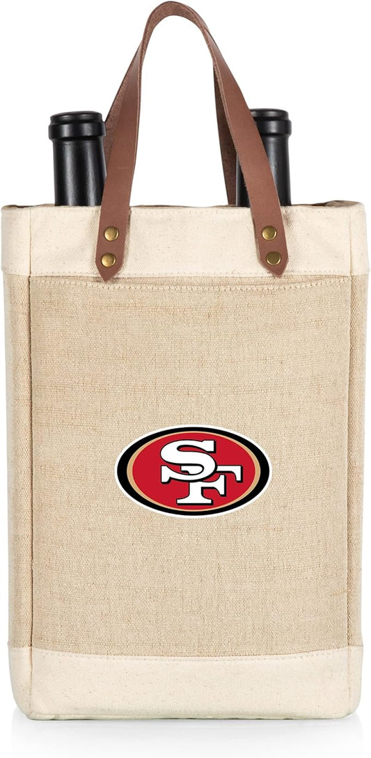 PICNIC TIME NFL Pinot - Jute 2 Bottle Insulated Wine Bag - Wine Tote Bag - Wine Gift Bag, (Beige)