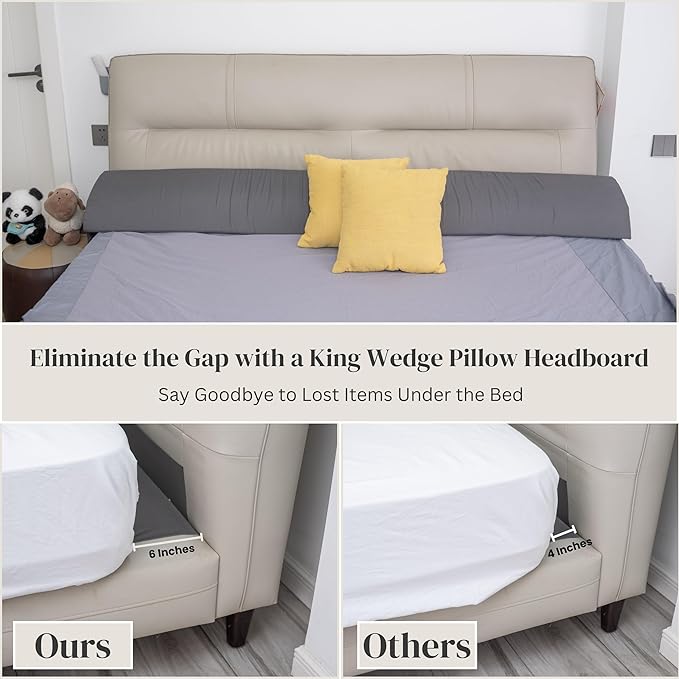 Wedge Pillow Headboard | Soft Headboard Pillow with 2 Side Packets, Triangle Pillow Wedge for Headboard, Bed Gap Filler Headboard Wedge Pillow, Ideal Bed Wedge Pillow for Headboard - King