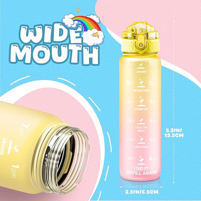 OLDLEY Kids Water Bottle for School, 17 oz (2 lids) BPA-Free Reusable Leak-proof Durable Tritan Plastic Water Bottles with Straw & Chug Lids, Anti-dust Spout Cover (Nectarine)