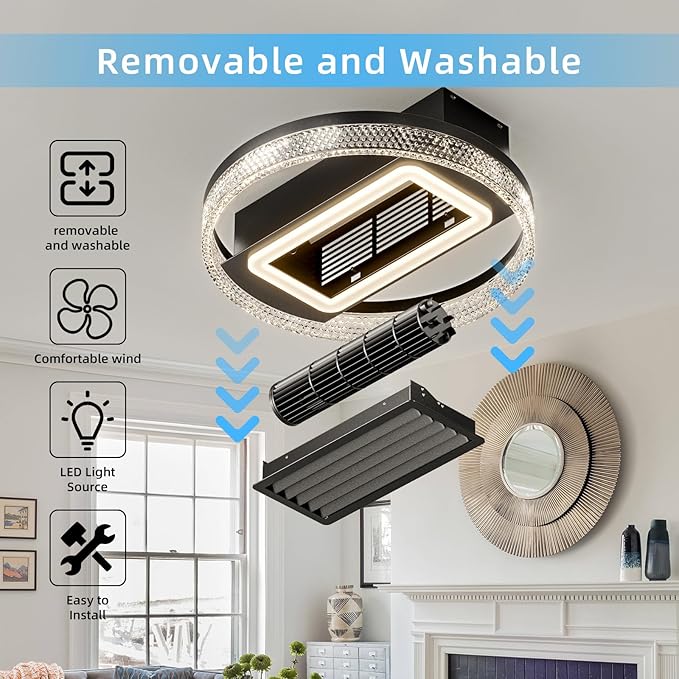 NicBex Ceiling Fan 20 Inch Modern Ceiling Fans with Lights Ceiling Fan with Remote Control Bladeless Ceiling Fans with Reversible Motor for Bedroom, Living Room, Black