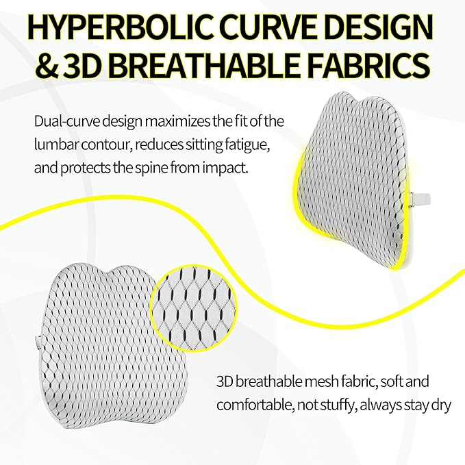 Lumbar Support Pillow for Office Chair,Memory Foam Back Lumbar Support Pillow,Relieve Back Pain,3D Breathable Fabric&Shoulder Strap Fixation,Back Support for Office Chair/Wheelchair/Car(Gray)