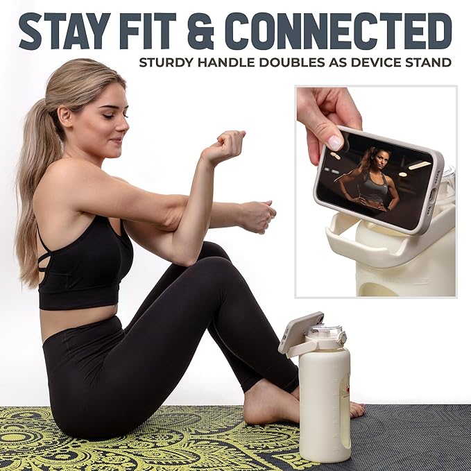 Leakproof 64oz glass water bottle with Time Markers - White Large Water Bottle with Measurements - Pregnancy Water Bottle Tracker - Half Gallon Water Bottle with Straw, 2 liter Water Bottle Glass