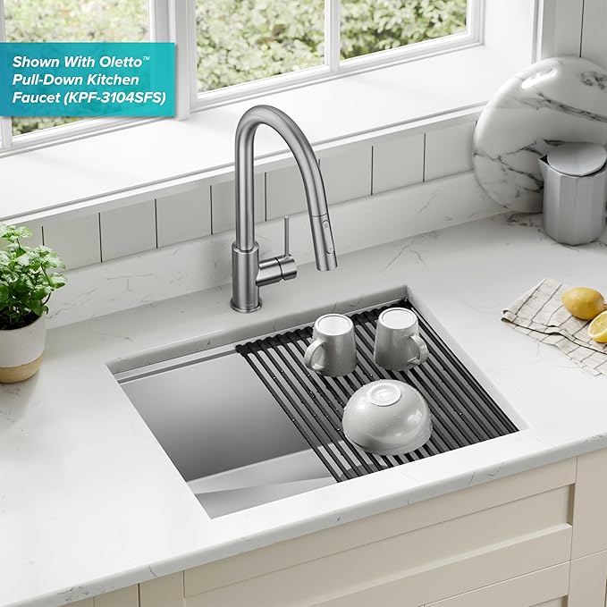 KRAUS KWU111-23 Kore Workstation 23-inch Undermount 16 Gauge Single Bowl Stainless Steel Kitchen Sink with Integrated Ledge and Accessories (Pack of 5)