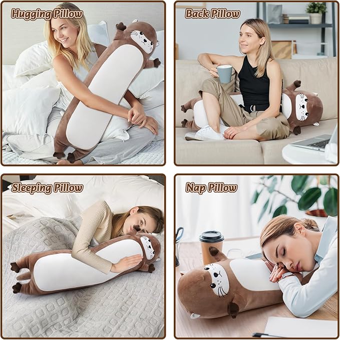 Large Otter Stuffed Animal,33.5” Long Otter Plush,Cute Plushies Animal Body Pillow,Kawaii Big Plush Toys Gifts,Animal Sleeping Hugging Pillow for Kids Adults Birthday