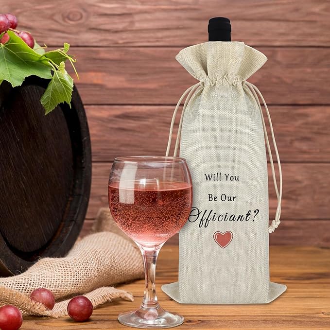 Officiant Wine Gift Bag Wedding Appreciation Gift for Wedding Planner Officiant Gift Idea Pastor Gift Wine Bags Thank You Gift for Wedding Officiant Proposal Gift Drawstring Burlap Wine Wrap Bag
