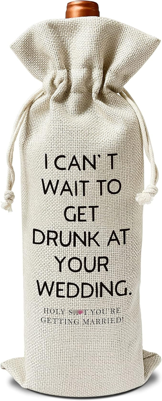 Engagement Wine Gift Bags - Gift for Engagement Gift for Couples, Gift for her, Bride Gift - Reusable Burlap With Drawstring Gift Bag (5.5"x 13.5")-1 Pcs/jiu025