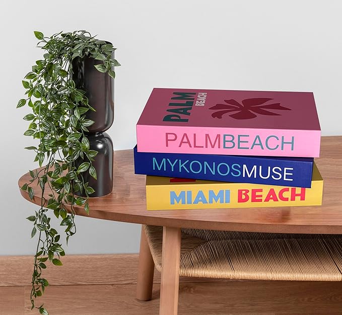 Preppy Room Decor Aesthetic Coffee Table Books Decor Preppy Books Miami Book Ddecorative Books for Home Decor Set of 3 Fake Books for Decoration (Red)
