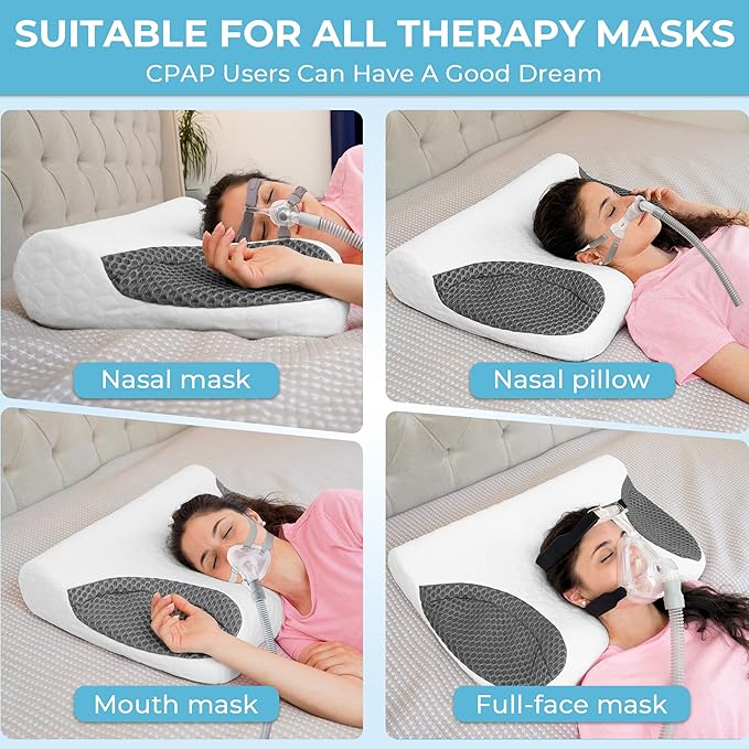 Cervical Pillows for CPAP Sleeper, Side Sleeper Pillow for Neck and Shoulder Pain, Adjustable Ergonomic Orthopedic Bed Pillow for Back, Side and Stomach Sleepers, White