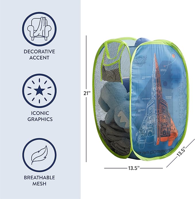 Idea Nuova Pixar Lightyear Pop Up Hamper with Durable Carry Handles, 21'' H x 13.5'' W X 13.5'' L