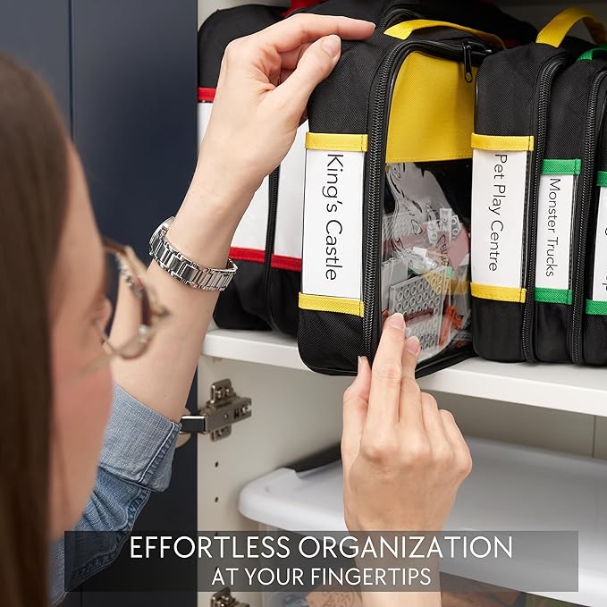 Premium Toy Storage Bags Compatible with LEGO Bricks - Set of 4 Bags With Labels, Handles & Pockets For Easy Organizing - Quality Bliss Bins for Keeping Puzzles & Board Games Stored with Ease