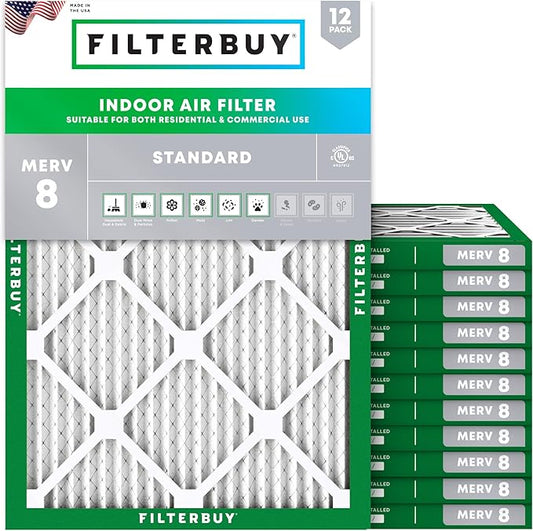 Filterbuy 16x21x1 Air Filter MERV 8 Dust Defense (12-Pack), Pleated HVAC AC Furnace Air Filters Replacement (Actual Size: 15.50 x 20.50 x 0.75 Inches)