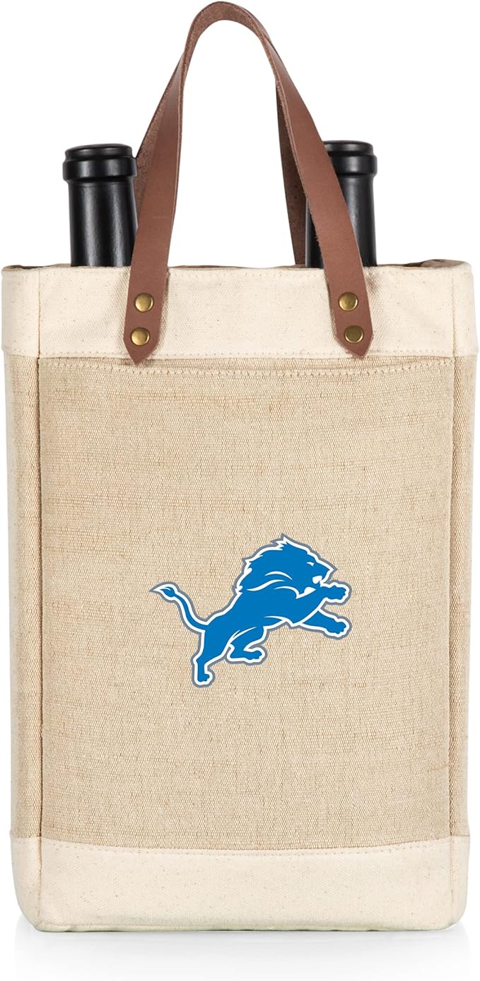 PICNIC TIME NFL Pinot - Jute 2 Bottle Insulated Wine Bag - Wine Tote Bag - Wine Gift Bag, (Beige)