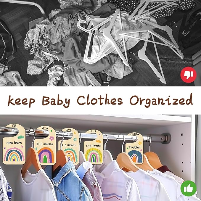 CRASPIRE 10Pcs Rainbow Wood Baby Wardrobe Dividers Colourful Nursery Decor from Newborn to 36 Month Hanger Seperaters Baby Closet Organizers Nursery Infant Wardrobe Hangers Divider for Newborn Shower
