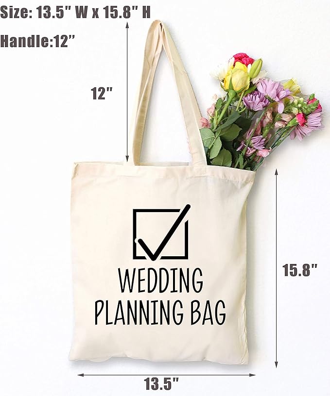 LIBIHUA Wedding Planning Tote Bag - Medium Natural Beige Cotton Canvas - Bridal Shower, Engagement, Newly Engaged Gift