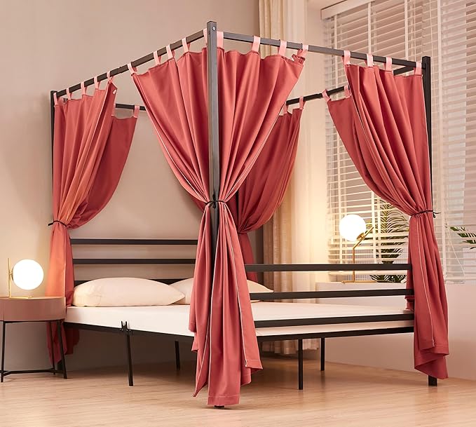 Akiky Canopy Bed Curtains 4 Corner Bed Canopies Terracotta Canopy Curtains Panel 8 Drapery Panel Curtain for All Bed Sizes