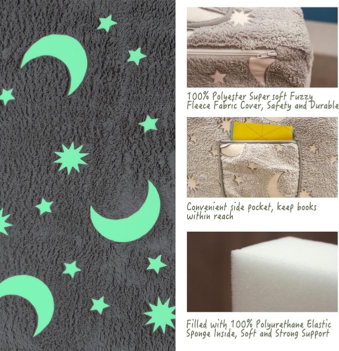 Glow in The Dark Chairs Children's Extra Wide Convertible Sofa to Lounger - Extra Soft 2 Seats 2 in 1 Flip Open Sleeper Couch for Toddler Kids Girls Boys