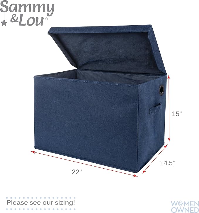 Sammy & Lou Collapsible Felt Soft Toy Box Toy Chest for Toddlers Toy Storage Organizer with Handles and Hinged Lid, 22 x 14.5 x 15 inches, Navy