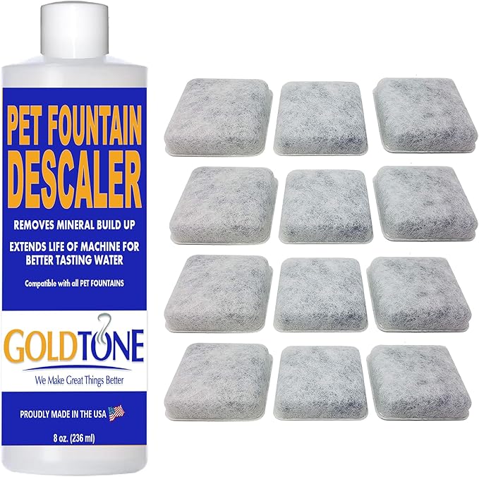 GoldTone Brand Charcoal Water Filter Replacement Compatible with PETMATE Replendish & Mason Pet Fountains (12 Pack) (12 Water Filters) (12 Water Filters + Descaler)