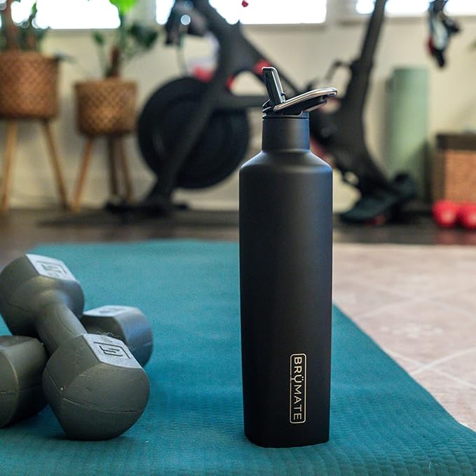 BrüMate ReHydration - 100% Leakproof 25oz Insulated Water Bottle with Straw - Stainless Steel Water Canteen (Rose Gold Leopard)