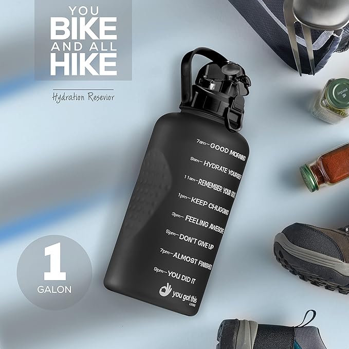 Motivational Water Bottle with Straw & Handle,One Gallon Water Bottle 128 oz/3.8L,Reusable Water Jug, Achieve All-Day Hydration SpillProof, BPA FREE