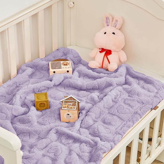 Fleece Baby Blanket Heart Checkered Blanket, Ultra Soft Cozy Baby Blankets for Girls Boys, Fluffy Infant Toddler Newborn Receiving Blankets for Crib Stroller 30”×40” (Purple)