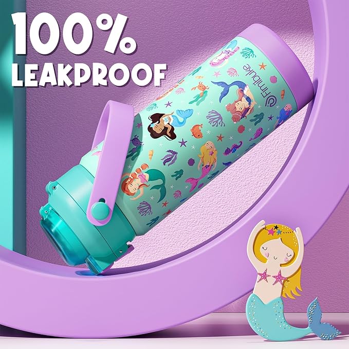 Fimibuke Kids Insulated Water Bottle with Pop-Open Straw & Spout 2-in-1 Lid, 18oz Leak Proof 18/8 Stainless Steel Vacuum Tumbler, BPA-Free Kids Cup For Travel School Boys Girls Toddler 1Pack,Purple