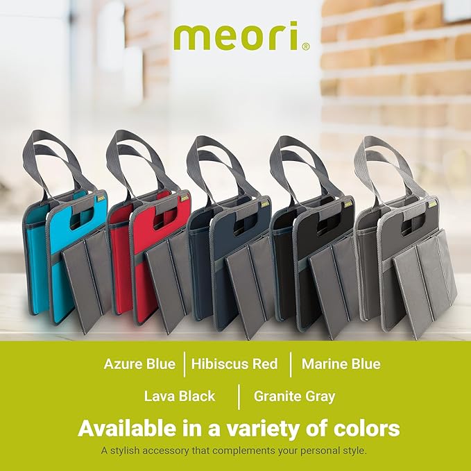 meori Foldable 6 Bottle Wine Tote Marine Blue Organize Crate Glass Dividers Stylish Travel Storage Box Liquor Spirits Tastings Grocery Shopping Hostess Gift (A100616)