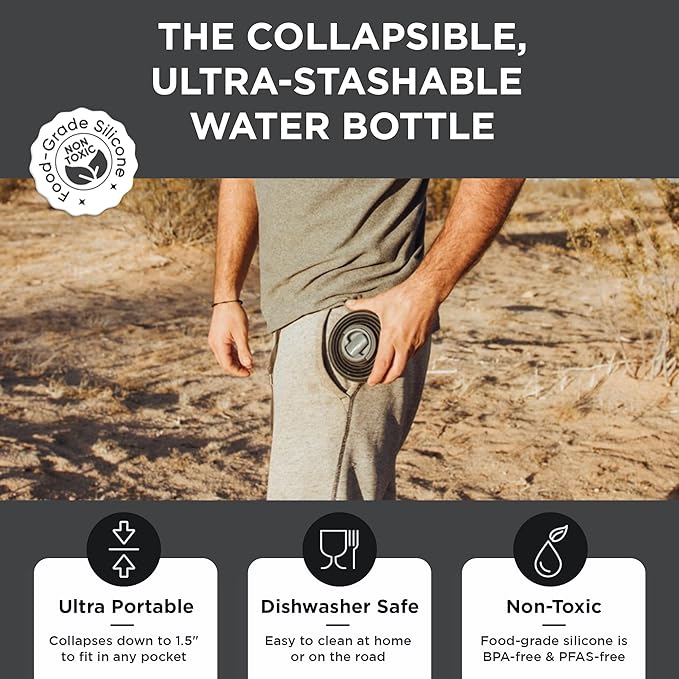 HYDAWAY Collapsible Water Bottle - 25oz I Reusable Water Bottle with Flip Top Lid for Travel, Hiking, Backpacking I Portable & Leakproof, Food-Grade Silicone, BPA Free, Collapses to 1.5”