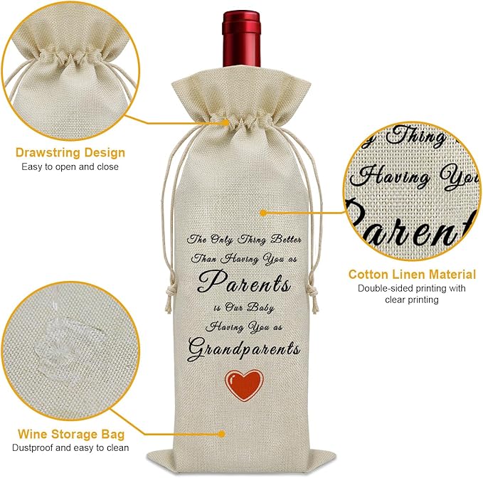 Promoted to Grandparents Gifts Wine Bag New Grandparents Gifts Pregnancy Gifts for New Grandparent Wine Bottle Decoration Bag New Grandma and Grandpa Gifts Wine Accessories Gifts for Wine Lovers