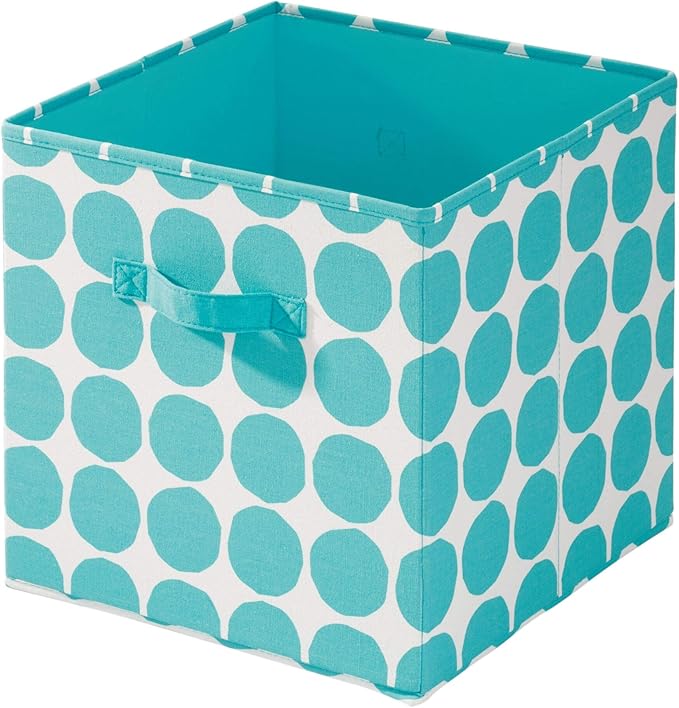 iDesign Dot Fabric Storage Cube Bin, Medium Basket Container with Dual Side Handles for Closet, Bedroom, Toys, Nursery - Teal