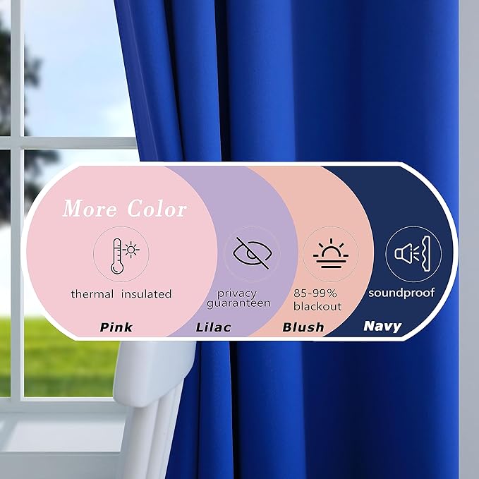 Blue Kids Curtains Blackout for Boys Bedroom 84 Inch Length 2 Panels Set Luxury Gold Yellow Decor Teen Room Darkening Window Coverings Drapes for Living Room Royal Blue 84 Long French Cobalt Blue