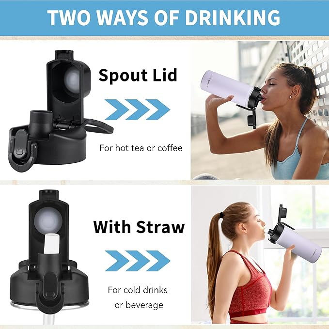 Insulated water bottle with Straw,18oz Stainless Steel Water Bottle for Adult Kids,Double Wall Vacuum Wide Mouth Insulated Water Bottle for School,BPA-free and Leak-proof（18oz,Lavender）