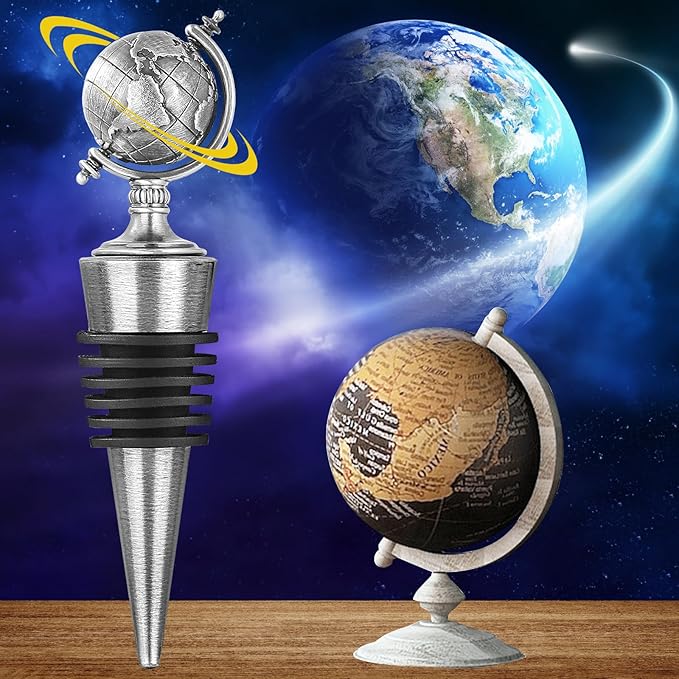 LKKCHER Earth Globe Wine Stopper, Wine Gifts for Men Women, Bottle Stoppers for Wine Champagne, Birthday Gifts, Christmas Gifts, Wine Saver, Wine Accessories