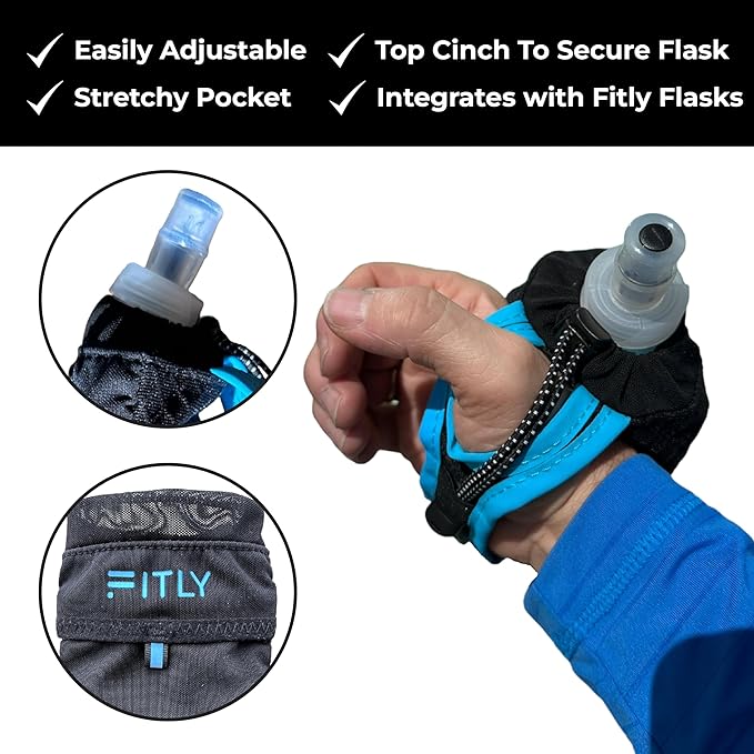 Running Handheld Water Bottle 12 oz Soft Flask - Hand Water Bottle For Runners, Hiking, Skiing & Outdoor - Fits F2, F2, F3 & F4 Collapsible Flask - Hydration Bottle Holder with Pocket - Blue