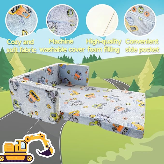 Kids Sofa, Glow in The Dark Toddler Chairs Children's Extra Wide Convertible Sofa to Lounger - Extra Soft 2 Seats 2 in 1 Flip Open Chair & Sleeper, Toddler Couch, Kids Sofa Bed