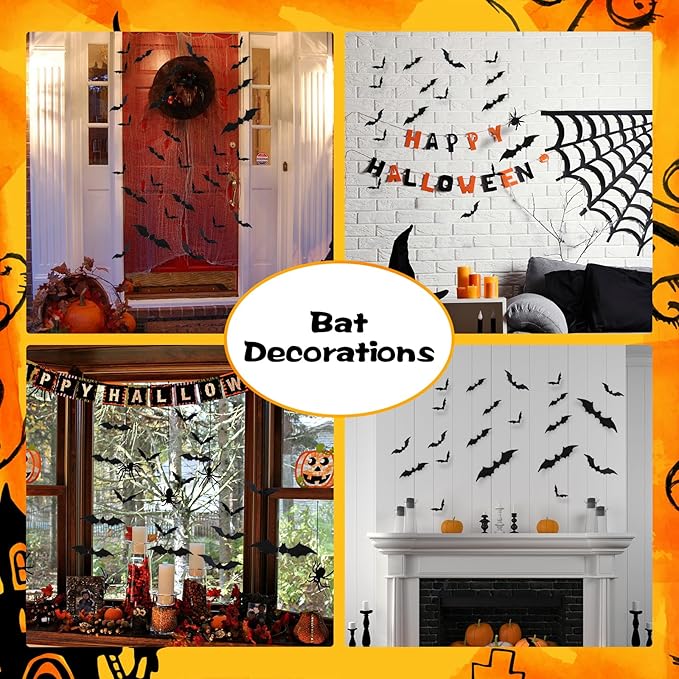 Bats Wall Decor,240 Pcs Bats Halloween Decoration, 4 Different Sizes 3D Bat for Halloween Decorations Clearance, Halloween Bat Stickers for Wall Decor