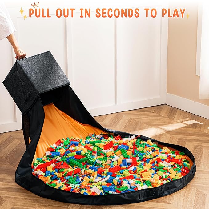 Toy Storage Basket and Play Mat 13" Stackable and Foldable Cube Toy Organizers and Storage Bins for Kids