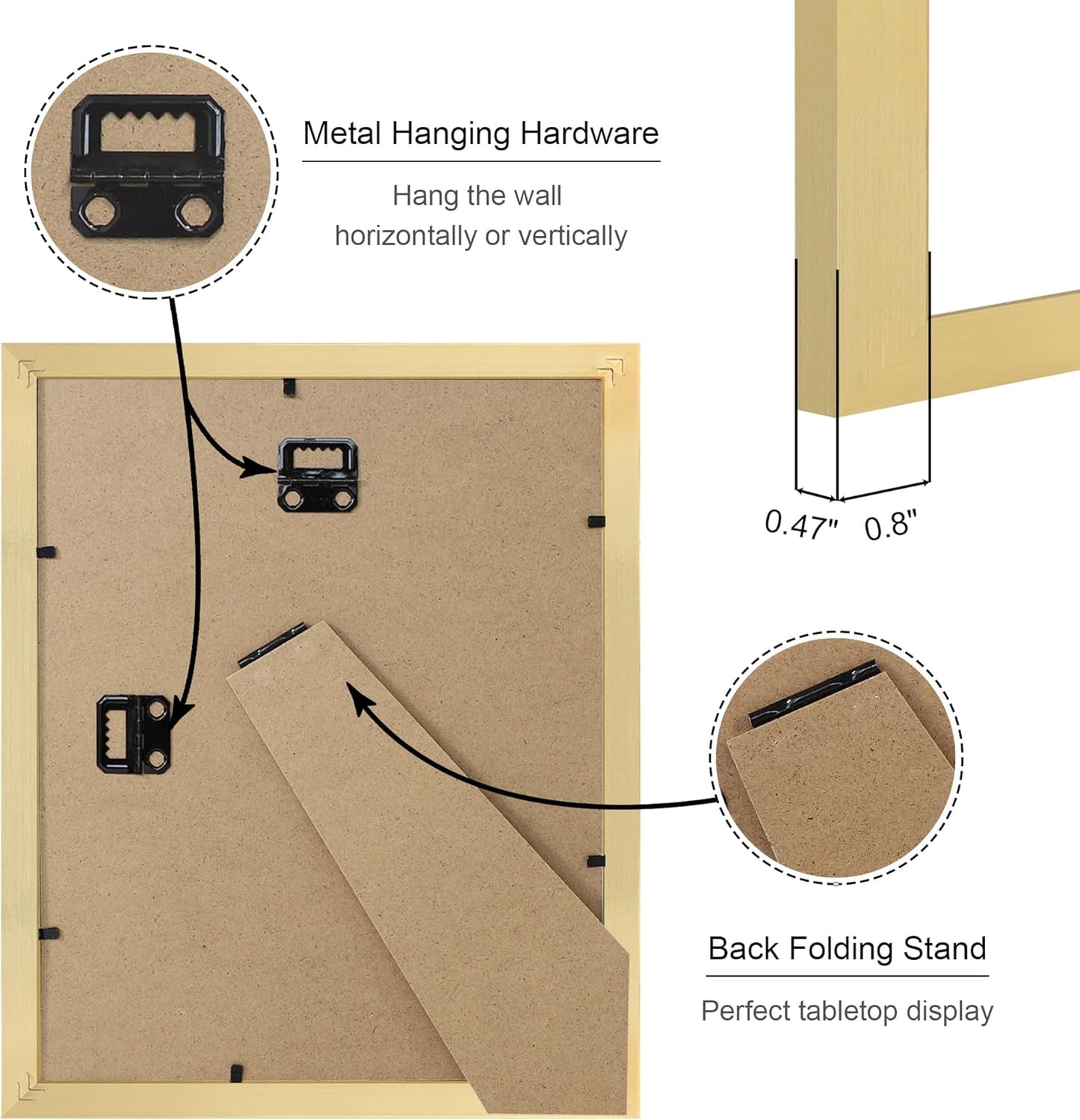 8x10 Picture Frame Set of 4, 8 x 10 Wood Photo Frames with Mat for 5x7, Wooden Frame with Real Glass Cover for Wall and Tabletop Display,Gold