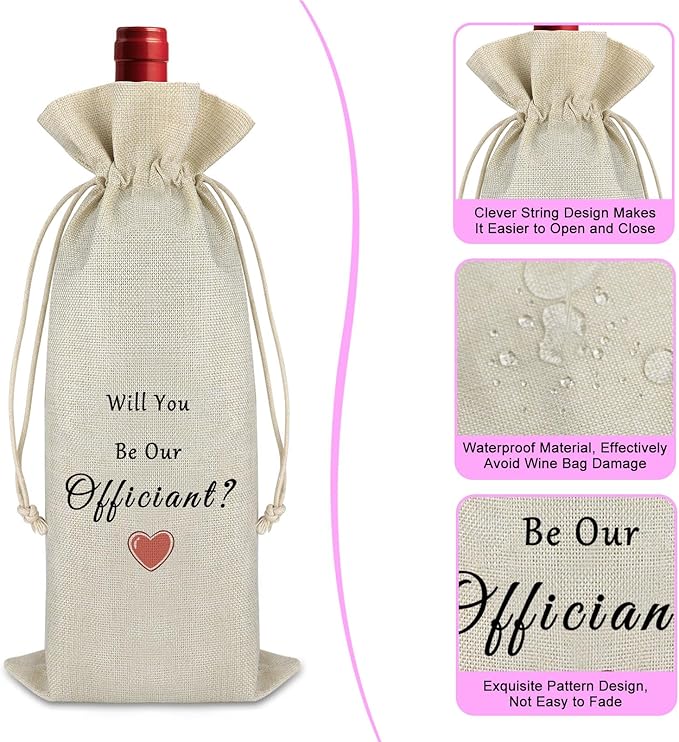 Officiant Wine Gift Bag Wedding Appreciation Gift for Wedding Planner Officiant Gift Idea Pastor Gift Wine Bags Thank You Gift for Wedding Officiant Proposal Gift Drawstring Burlap Wine Wrap Bag