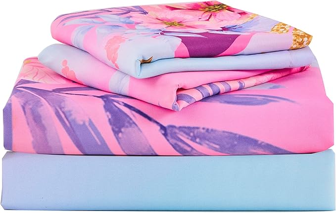 VIVILINEN Queen Size Sheet Set 3 Piece Rainbow Unicorn Kids Queen Bed Sheet Set for Girls Deep Pocket Bedding Set Bed Fitted Sheet Set Include Flat Sheet, Deep Pocket Fitted Sheet and 2 Pillowcase