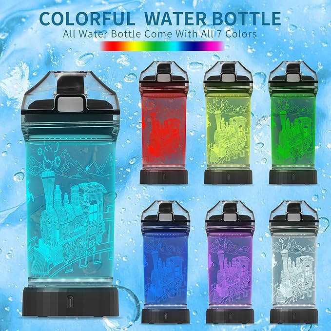 Kids Water Bottle with Train Design 3D Glowing LED Light-Tritan BPA Free,Perfect for Back-to-School Season, Girls, Boys, Kids, Holiday Camping, Picnic Gifts - 14 oz Travel Mug