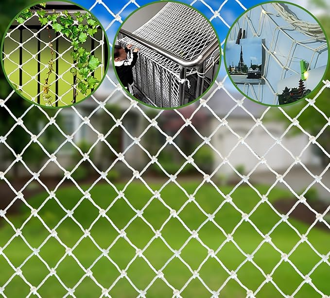 Rope Net Kids Safety Rope Netting Stairs Balcony Fence Safety Net Child Railing Playground Protection Rope Netting Indoor and Outdoor Decor Net White (6mm,2X0.5m)