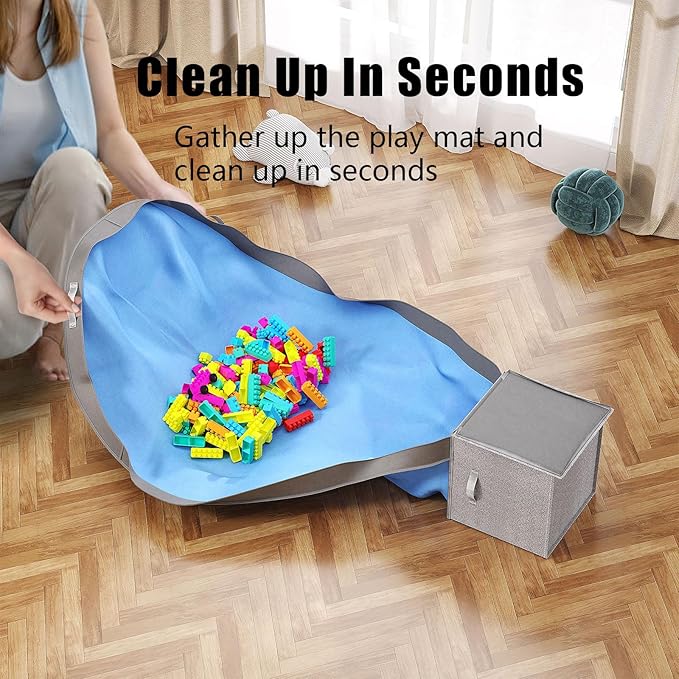 Toy Storage Organizer and Play Mat - Stackable and Foldable Cube Toy Organizers and Storage Bins for Boys and Girls 13"x13"x13" (Warm Grayish Beige)