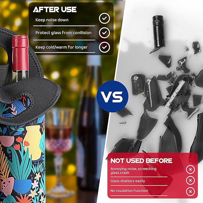 Desing Wish 2-Bottle Set Wine Carrier Tote Bag for 750ml Red/White Wine Bottles, Insulated Neoprene Wine Cooler Bag Wine Gift Bags for Gift/Picnic/Party/Beach/Christmas - Rainforest
