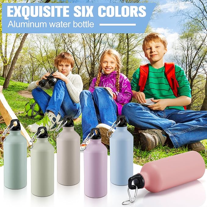 Domensi 12 Pcs 20oz Aluminum Water Bottles Bulk Reusable Water Bottles Lightweight Leak Proof Aluminum Sports Bottles with Twist Cap Buckle for Gym, Hiking, Cycling, Camping, Fishing