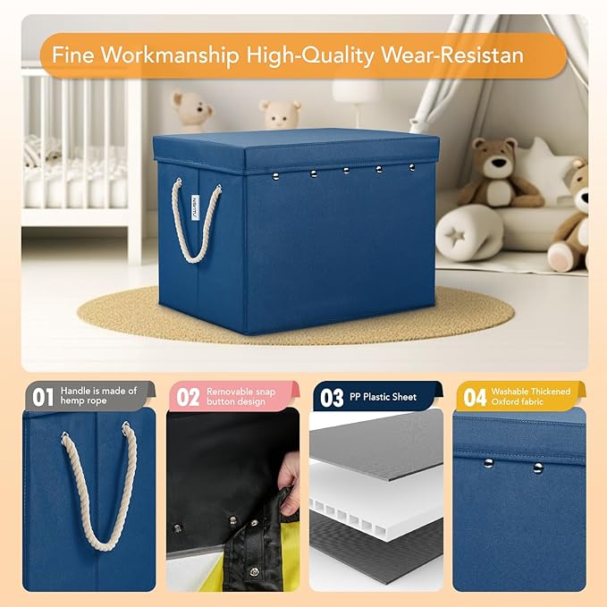 Toy Storage Box + Play Mat for Kids Toy Chest Organizer Kids Toy Storage Organizer Foldable Big Storage Bins with Lids Large Toy Box for Boys Girls Toy Holders for Kids Rooms Nursery(Blue)